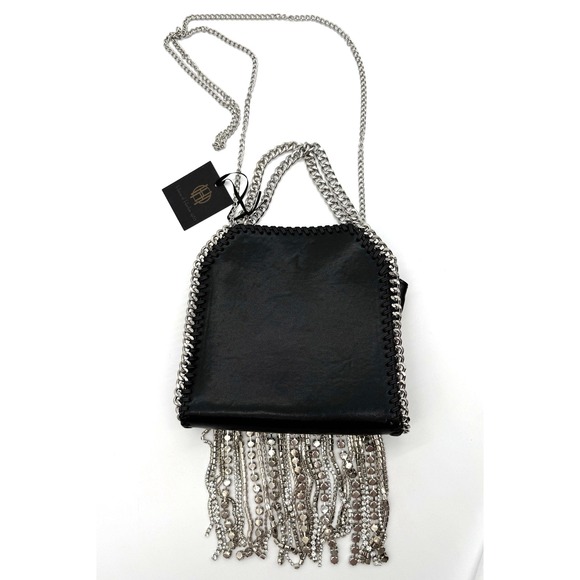 NEW Crystal Waterfall Fringe HOUSE OF HARLOW 1960 Black Tote Shoulder Purse NWT - Picture 7 of 11